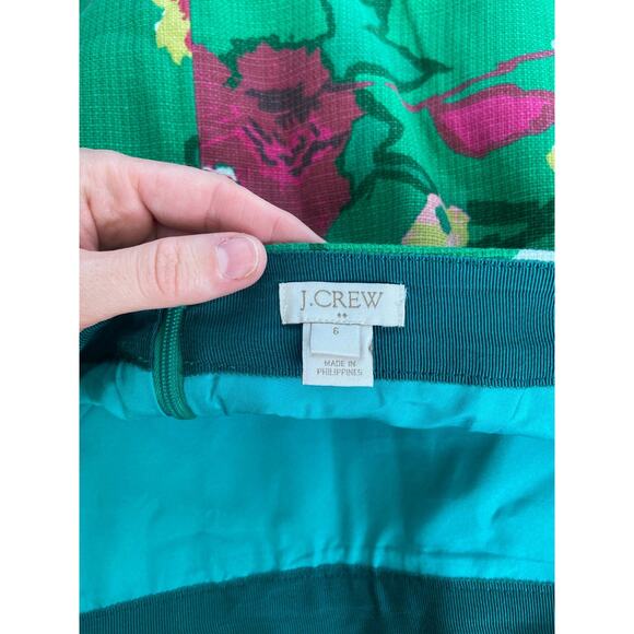 J Crew Pencil Skirt Size 6 Kelly Green Floral Basket Woven Cotton Knee Length - Picture 6 of 7